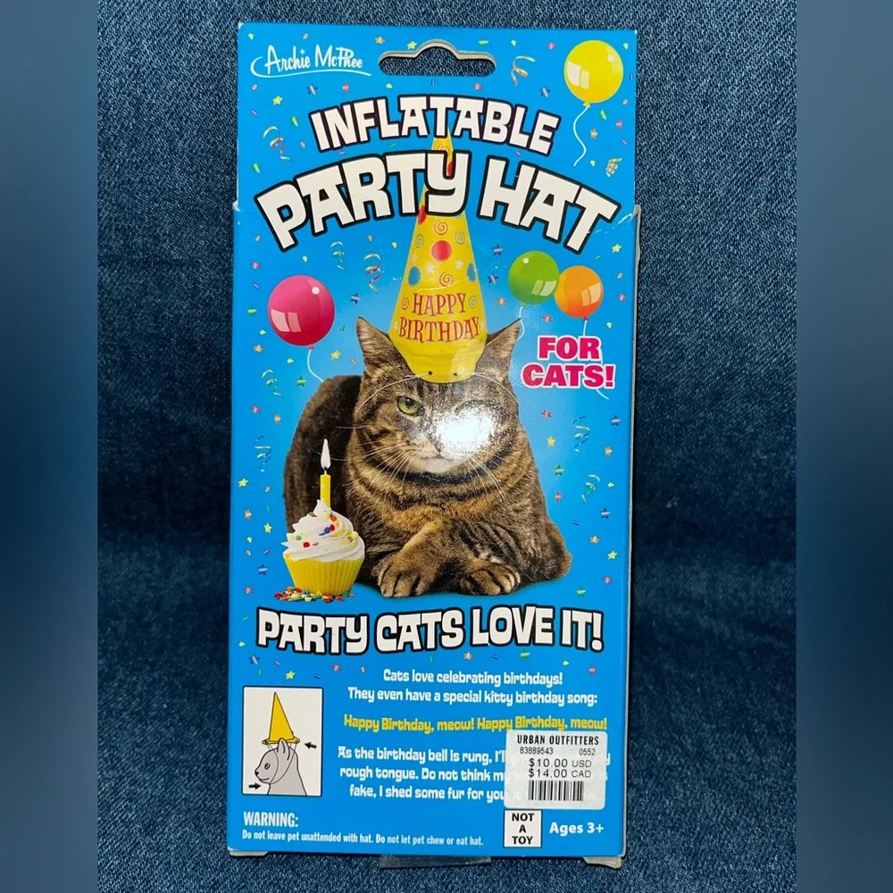 Urban Outfitters Inflatable Cat Birthday Hat NIB NWT